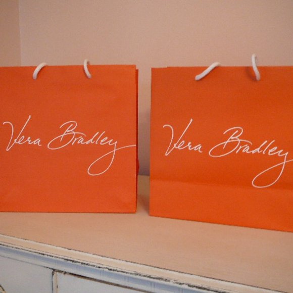 Lot of 2 Vera Bradley Orange Shopping Bags Totes with Handles - Picture 1 of 2